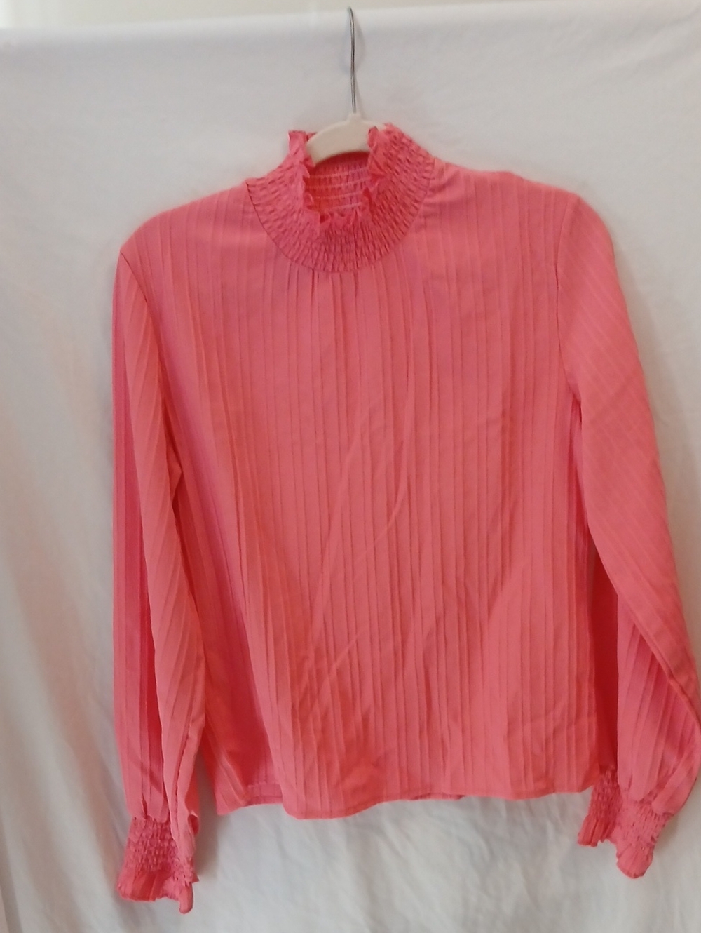 Source Unknown Pink Pleated High-Neck Blouse
